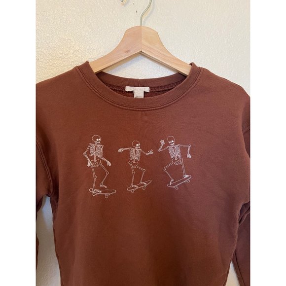 Sweatshirt Full Tilt Brown Skeleton Graphic Pullover Kids Large Girl's Skateboar - Picture 2 of 4